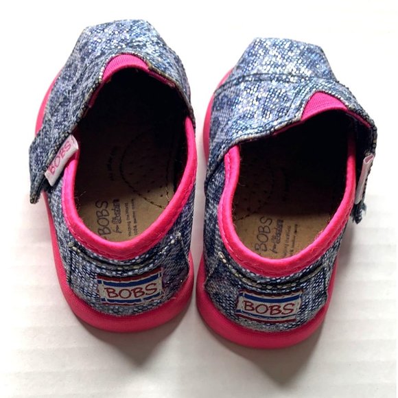 Bob Girls Baby Infant Size 4 Black Silver Sparkle Bling Flat Slip On Shoes Sneak - Picture 3 of 6